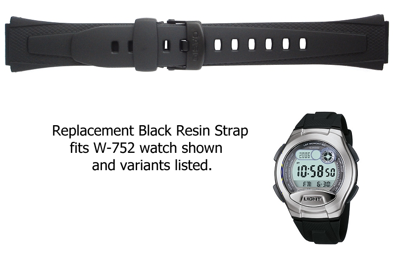 Casio Watch Straps. Genuine Replacement Casio Watch Straps for W 753 Black Casio Watch